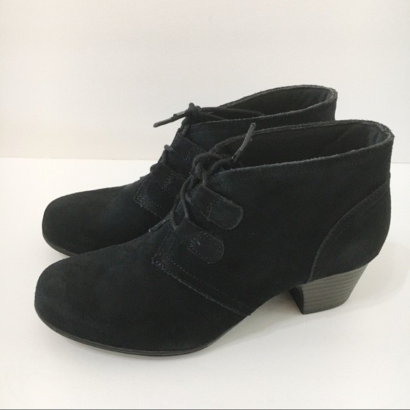 6W 6 WIDE WIDTH Clarks Womens Valarie Black Suede Leather Block Heel Boots Shoes - Picture 4 of 9